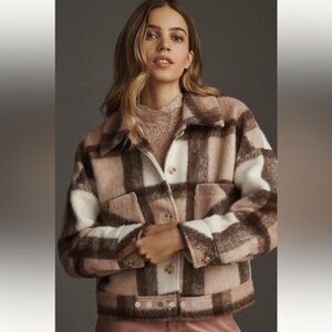 SOLD- Anthropologie NWT Greylin Plaid Knit Cropped Shacket size XS.